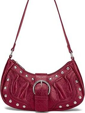 NEW Y2K Purse Brown Shoulder Bag with Rivets Punk Style Handbag Fashion RED